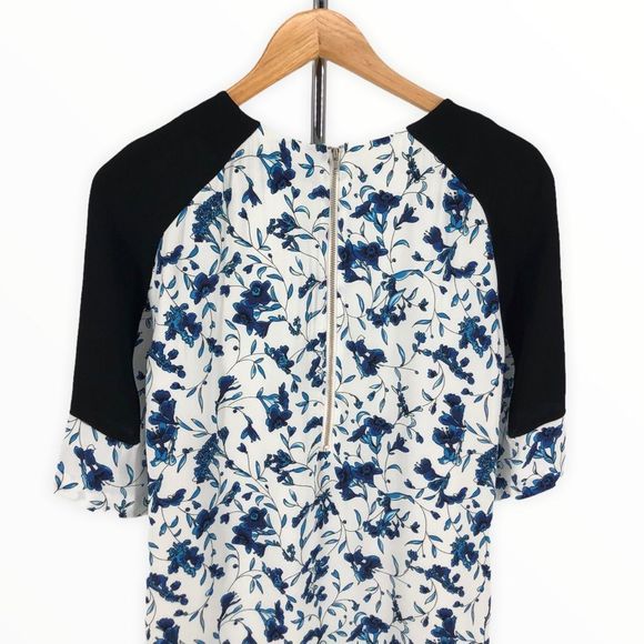 French Connection Porcelain Sheen Tunic Dress Floral Elbow Sleeve size 0 NWT - Picture 6 of 12